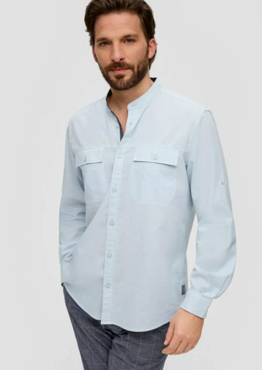 s.Oliver Langarmhemd Regular: Hemd mit Stehkragen günstig online kaufen