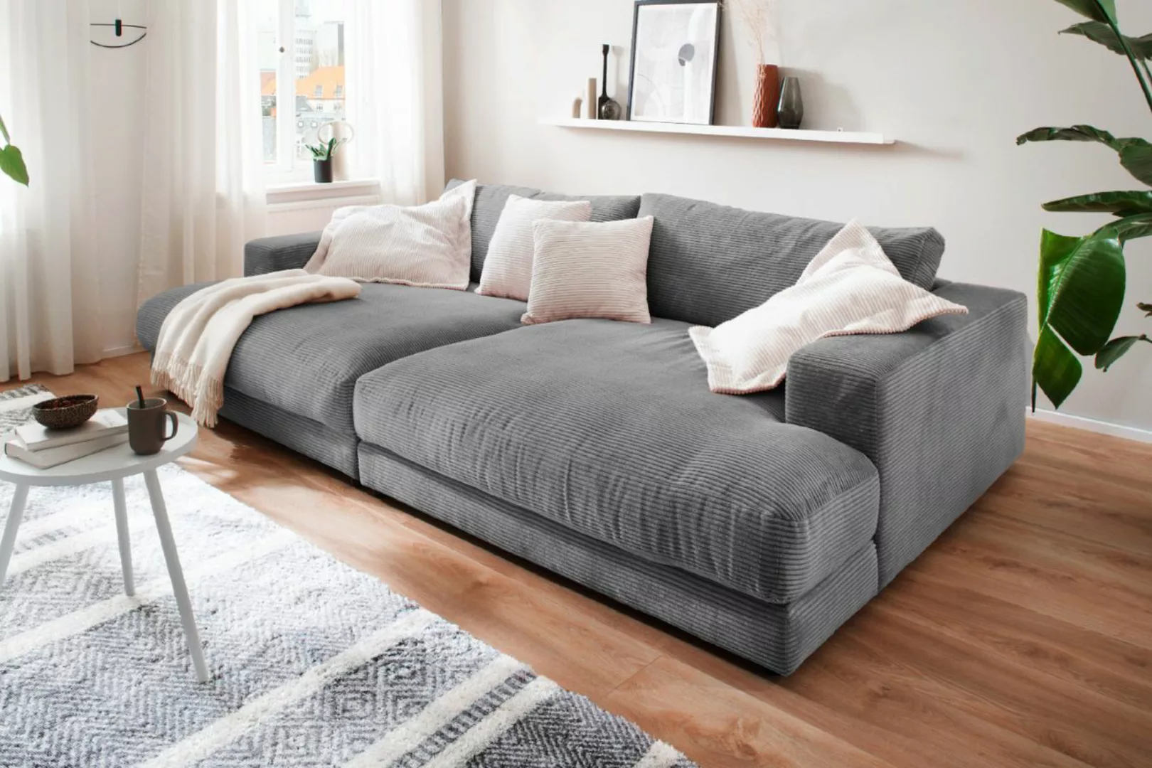 B-Ware KAWOLA Big Sofa MADELINE Cord grau günstig online kaufen