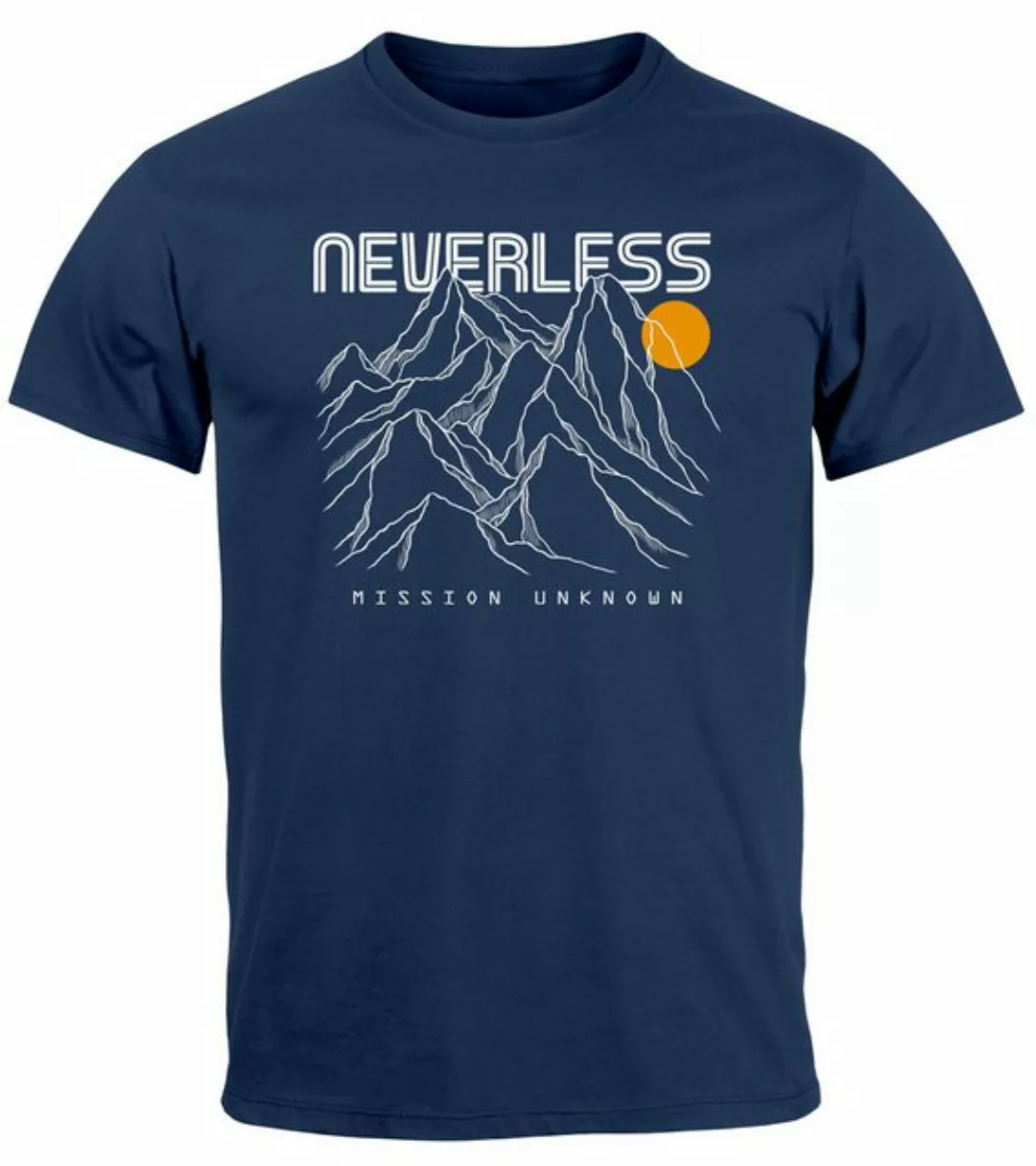 Neverless Print-Shirt Herren T-Shirt Frontprint Gebirge Line-Art Printshirt günstig online kaufen