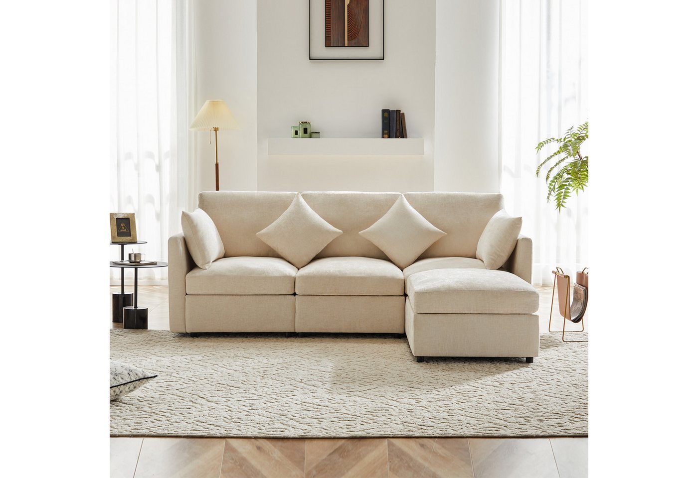 KLAM HOME Sofa Modernes Design Chenille-Stoffsofa Dreisitzer-Sofa Viersitze günstig online kaufen