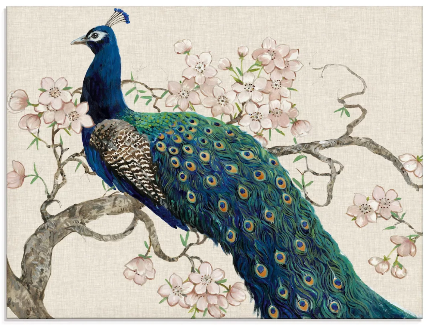 Artland Glasbild »Pfau & Blüten II«, Vögel, (1 St.) günstig online kaufen