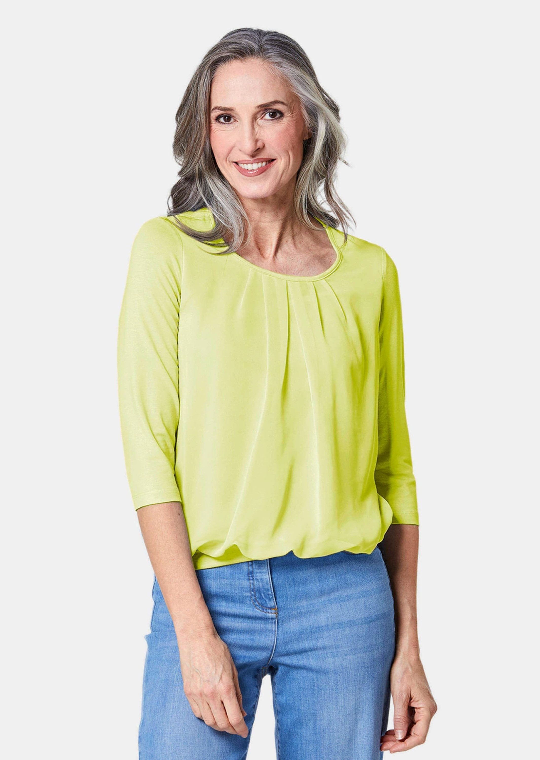 GOLDNER Kurzarmbluse Kurzgröße: Chiffon-Shirt gelb, Rundhals günstig online kaufen
