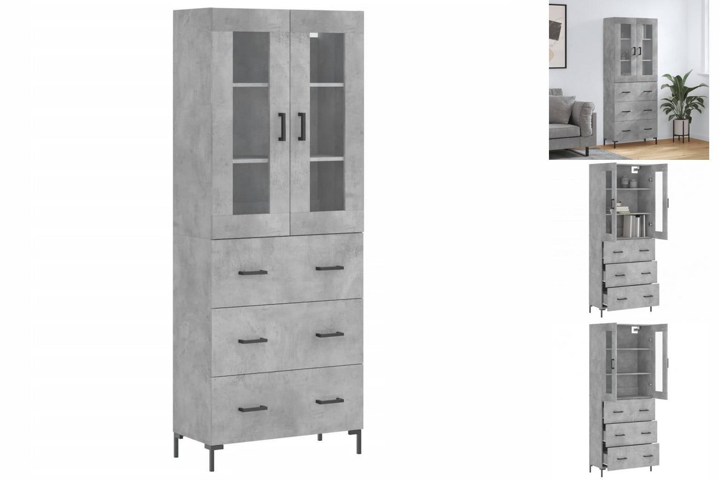 vidaXL Vitrine Highboard Betongrau 69,5x34x180 cm Spanplatte Glas Vitrine günstig online kaufen