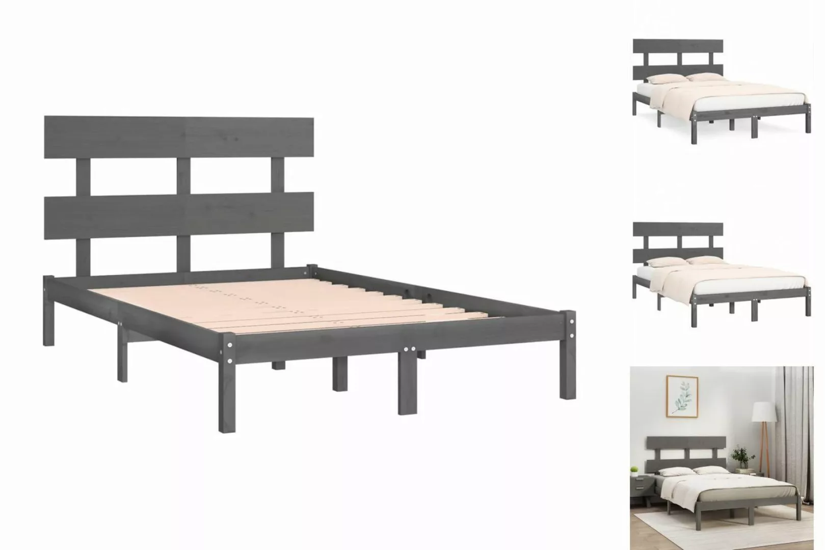 vidaXL Bettgestell Massivholzbett Grau 200x200 cm Bett Bettgestell Doppelbe günstig online kaufen