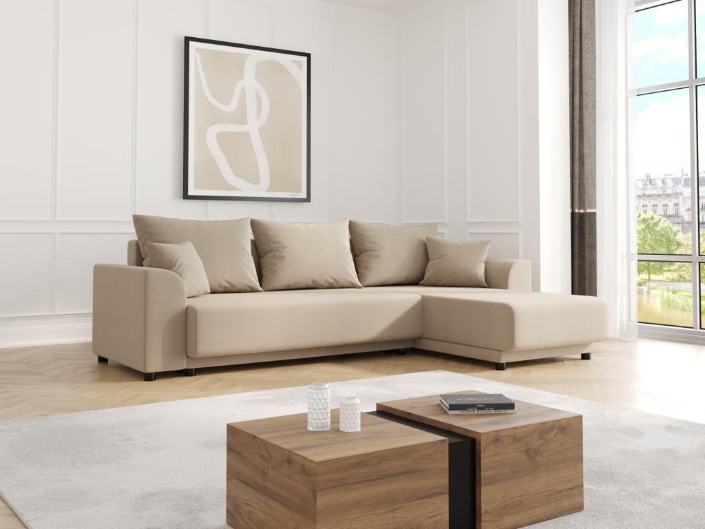 Ecksofa mit Schlaffunktion - Ecke wechselbar - Stoff - Beige - NESSARO günstig online kaufen