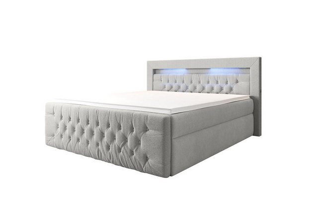 Luxusbetten24 Boxspringbett Menzogna Bouclé, mit LED-Beleuchtung und Staura günstig online kaufen