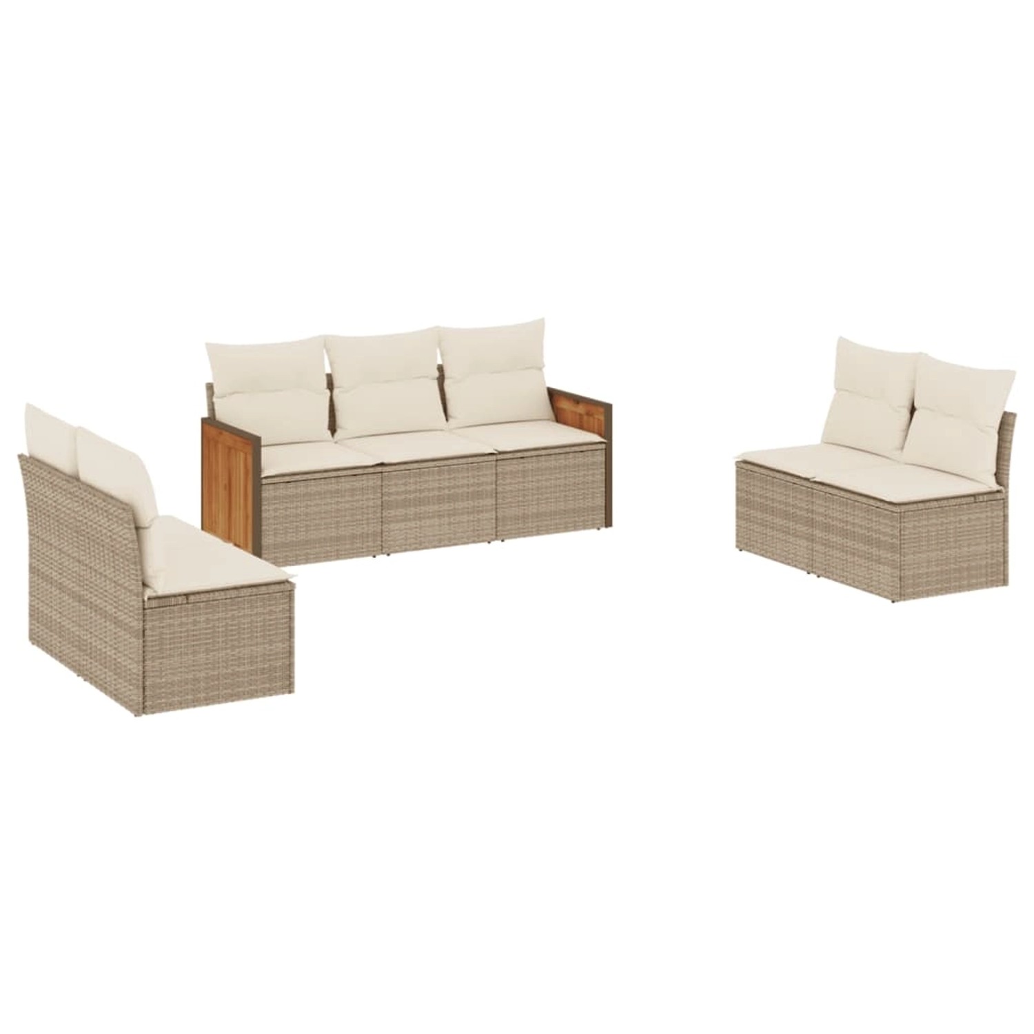 vidaXL 7-Tlg Garten-Sofagarnitur mit Kissen Beige Poly Rattan 3259958 günstig online kaufen