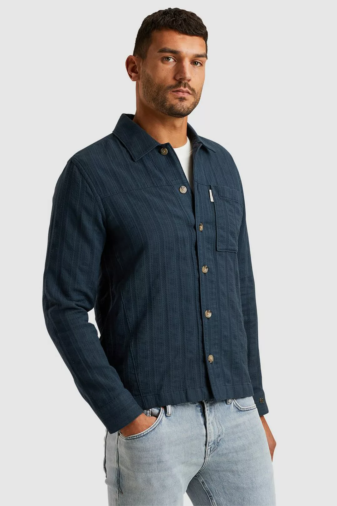 Cast Iron Overshirt Dobby Stripe Navy - Größe M günstig online kaufen