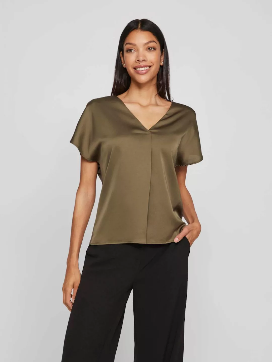 Vila V-Shirt VIELLETTE V-NECK S/S SATIN TOP - NOOS günstig online kaufen