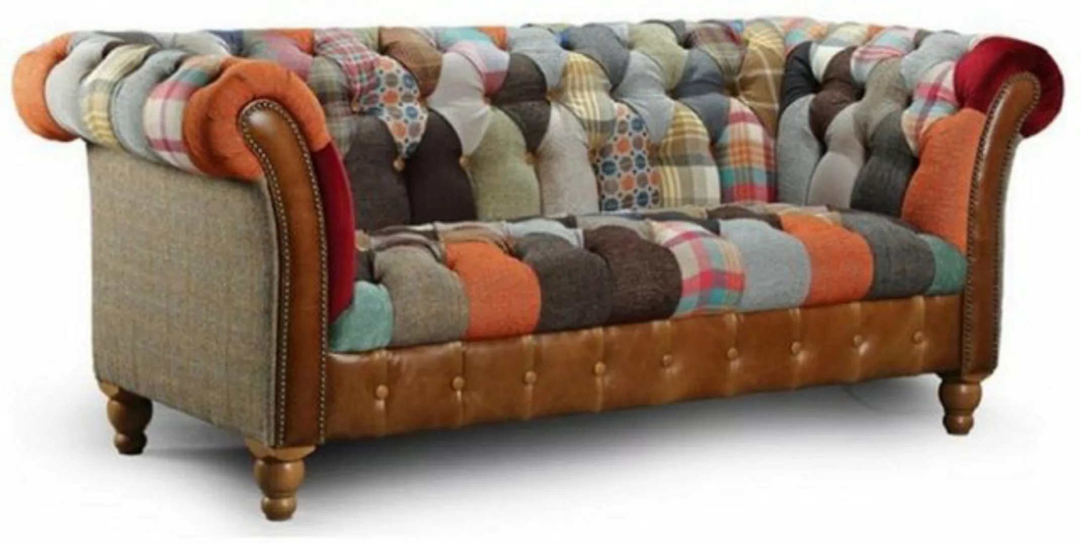 Casa Padrino Chesterfield-Sofa Luxus Chesterfield 2er Sofa Mehrfarbig / Gra günstig online kaufen