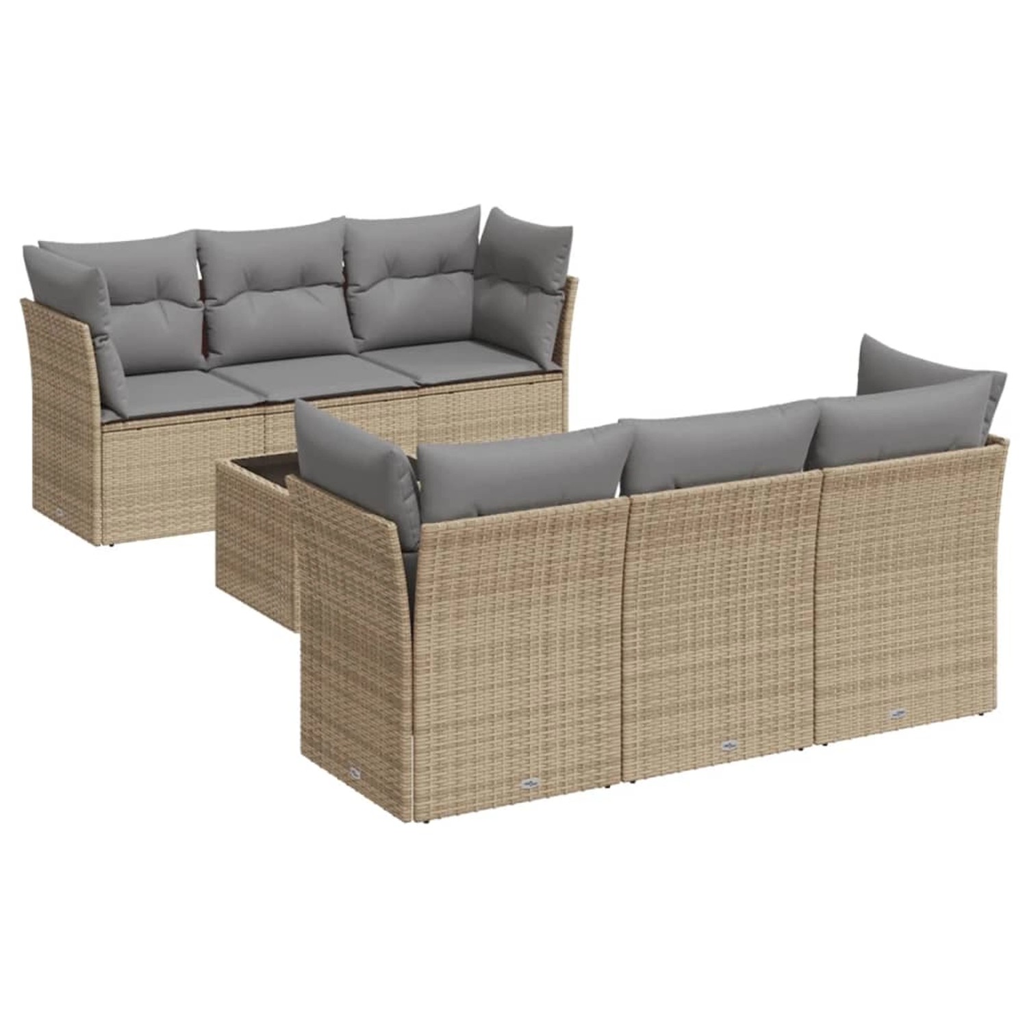 vidaXL 7-Tlg Garten-Sofagarnitur mit Kissen Beige Poly Rattan 3217259 günstig online kaufen