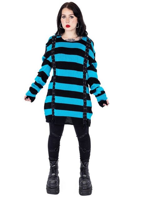 Vixxsin Longpullover Esmerelda Blau Strickpulli Pullover Gestreift Goth günstig online kaufen