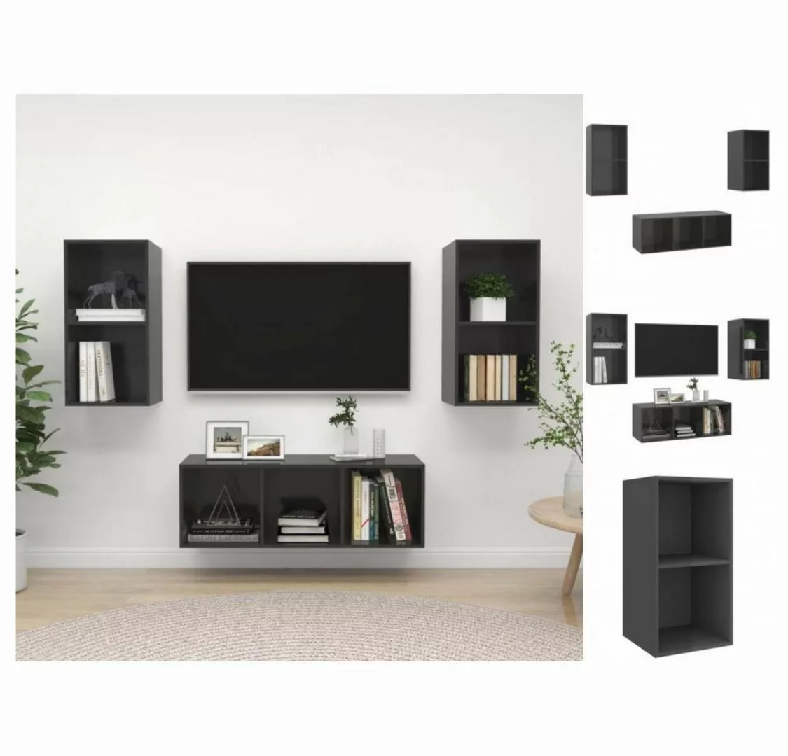 vidaXL Kleiderschrank 3-tlg TV-Schrank-Set Hochglanz-Grau Spanplatte günstig online kaufen