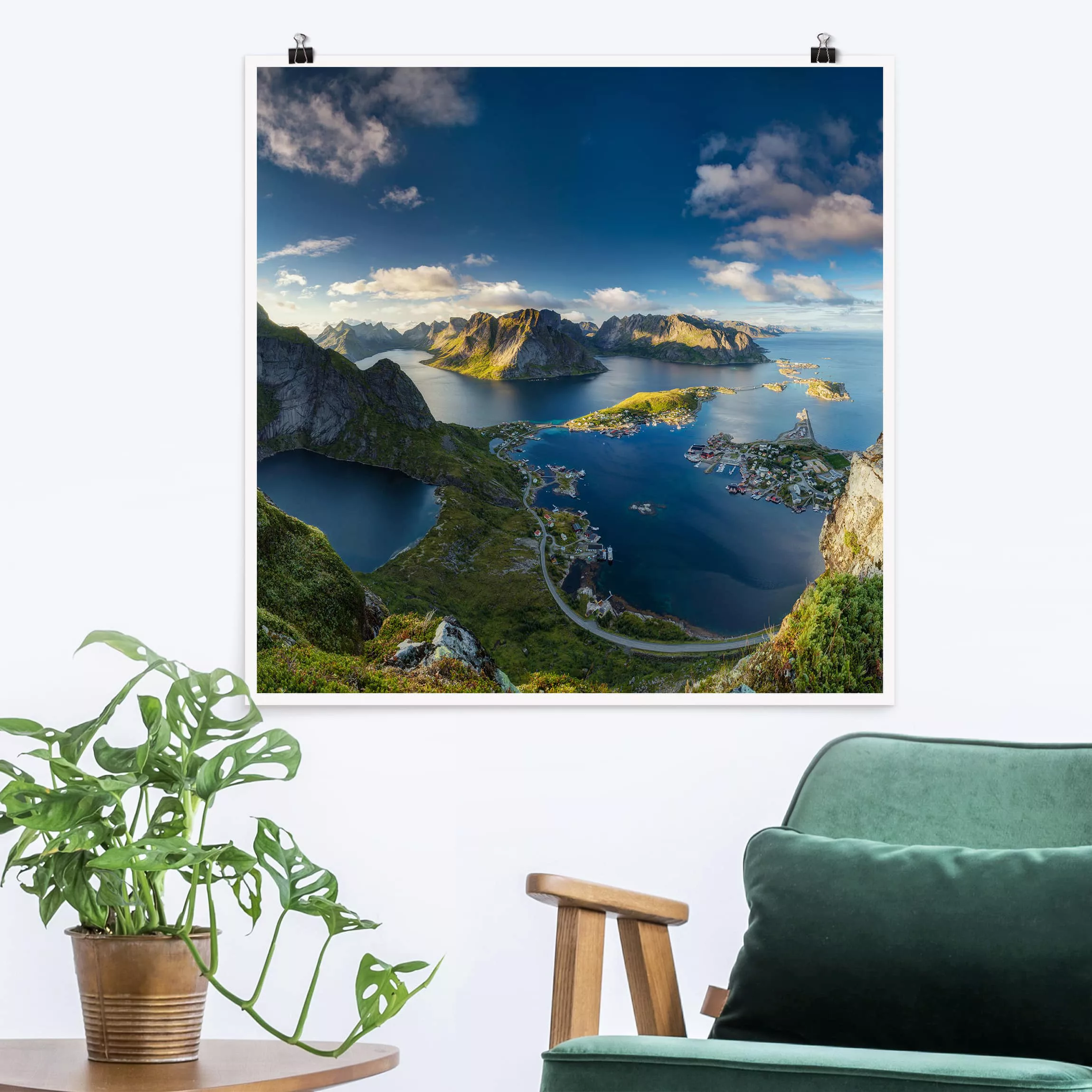 Poster Natur & Landschaft - Quadrat Fjordblick in Reinebringen günstig online kaufen