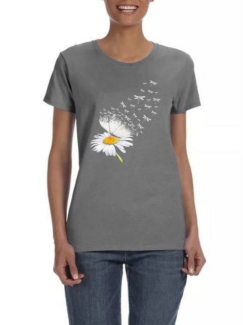 PYL Kurzarmshirt Damen Sommer Casual T-Shirt mit Gänseblümchen Print Tee günstig online kaufen