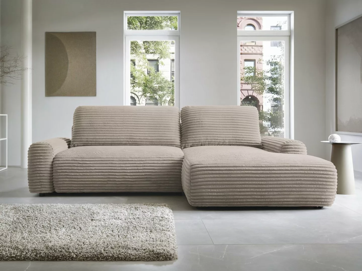 Goldstoff Ecksofa MOUNIR 270 cm, L-Form Schlafsofa mit Schlaffunktion und B günstig online kaufen