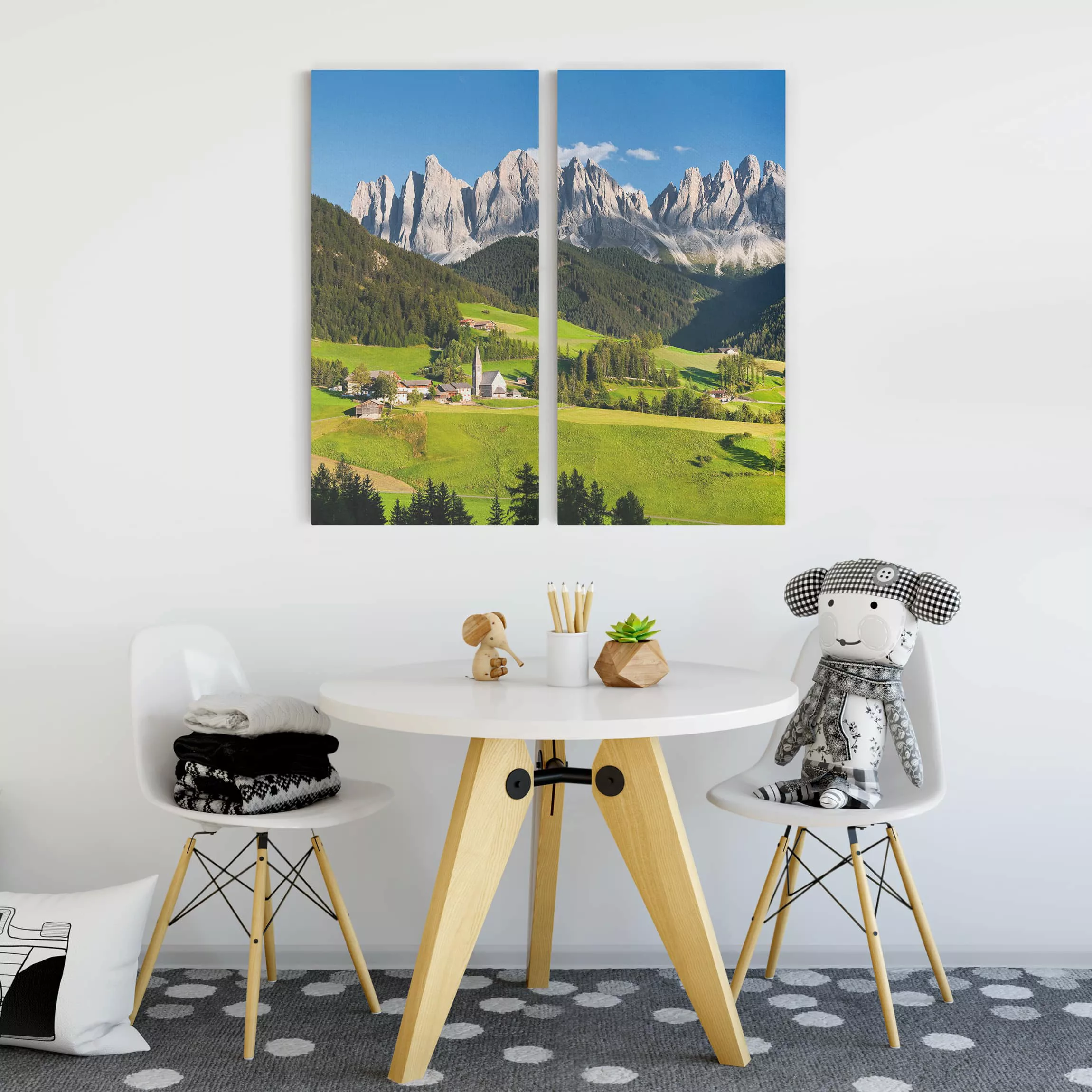 2-teiliges Leinwandbild Wald - Quadrat Geislerspitzen in Südtirol günstig online kaufen