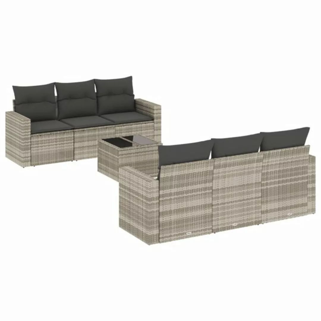 vidaXL Sofaelement 7-tlg. Garten-Sofagarnitur mit Kissen Hellgrau Poly Ratt günstig online kaufen