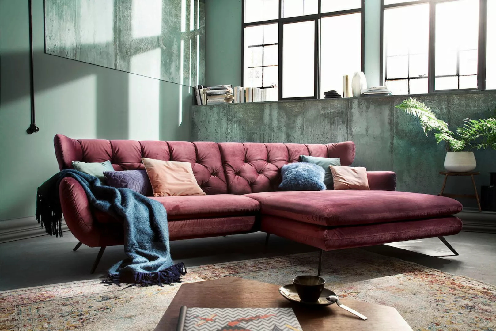 KAWOLA Ecksofa CHARME, Sofa, Longchair links od. rechts, Velvet purple günstig online kaufen