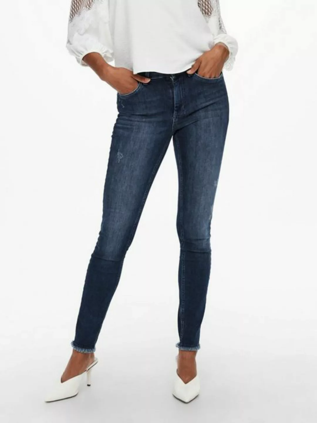 Only Damen Jeans ONLBLUSH LIFE MID SK ANK RAW REA811 - Skinny Fit - Blau - günstig online kaufen