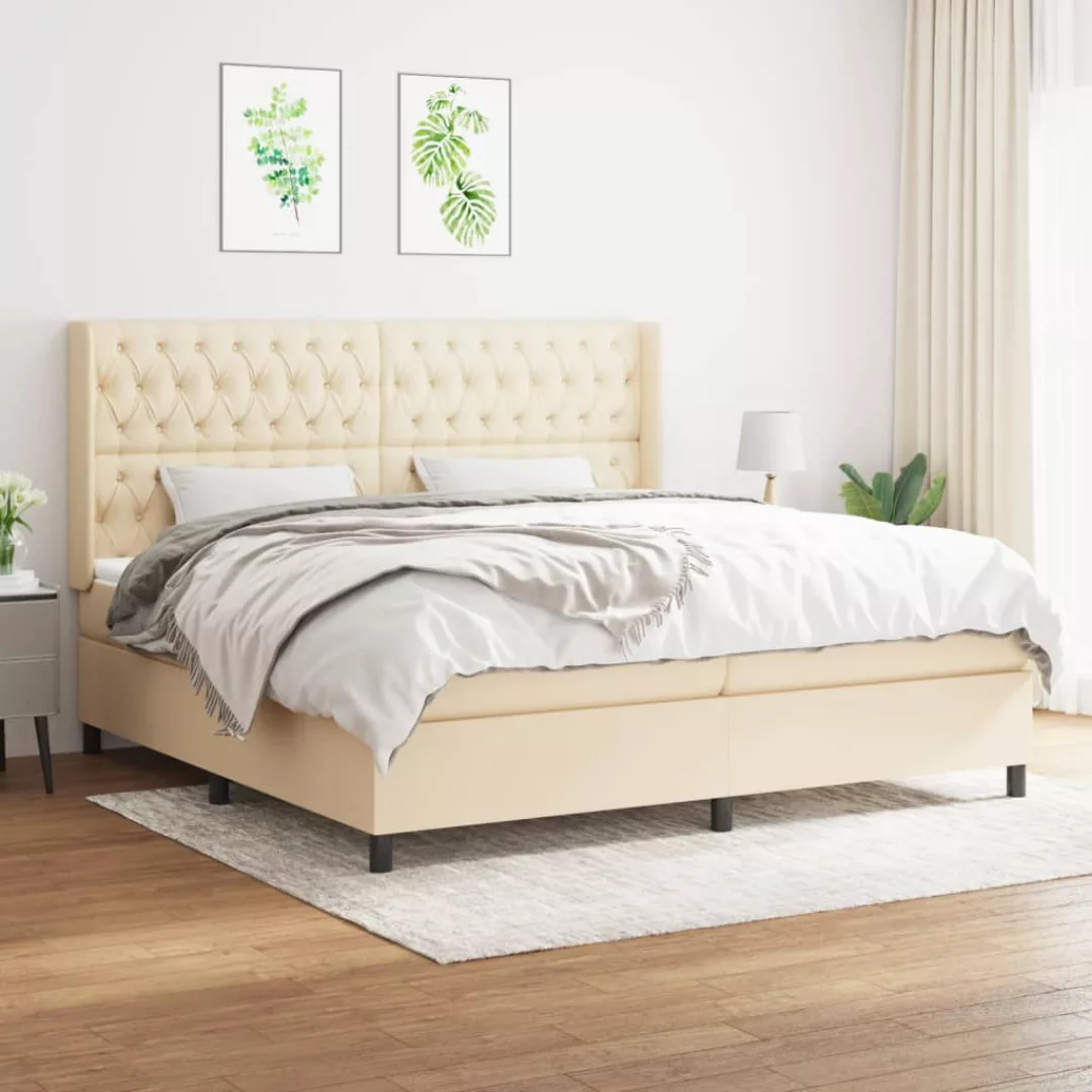 vidaXL Bettgestell Boxspringbett mit Matratze Creme 200x200 cm Stoff Bett B günstig online kaufen