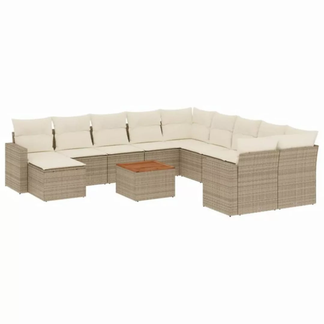 vidaXL Sofaelement 12-tlg. Garten-Sofagarnitur mit Kissen Beige Poly Rattan günstig online kaufen