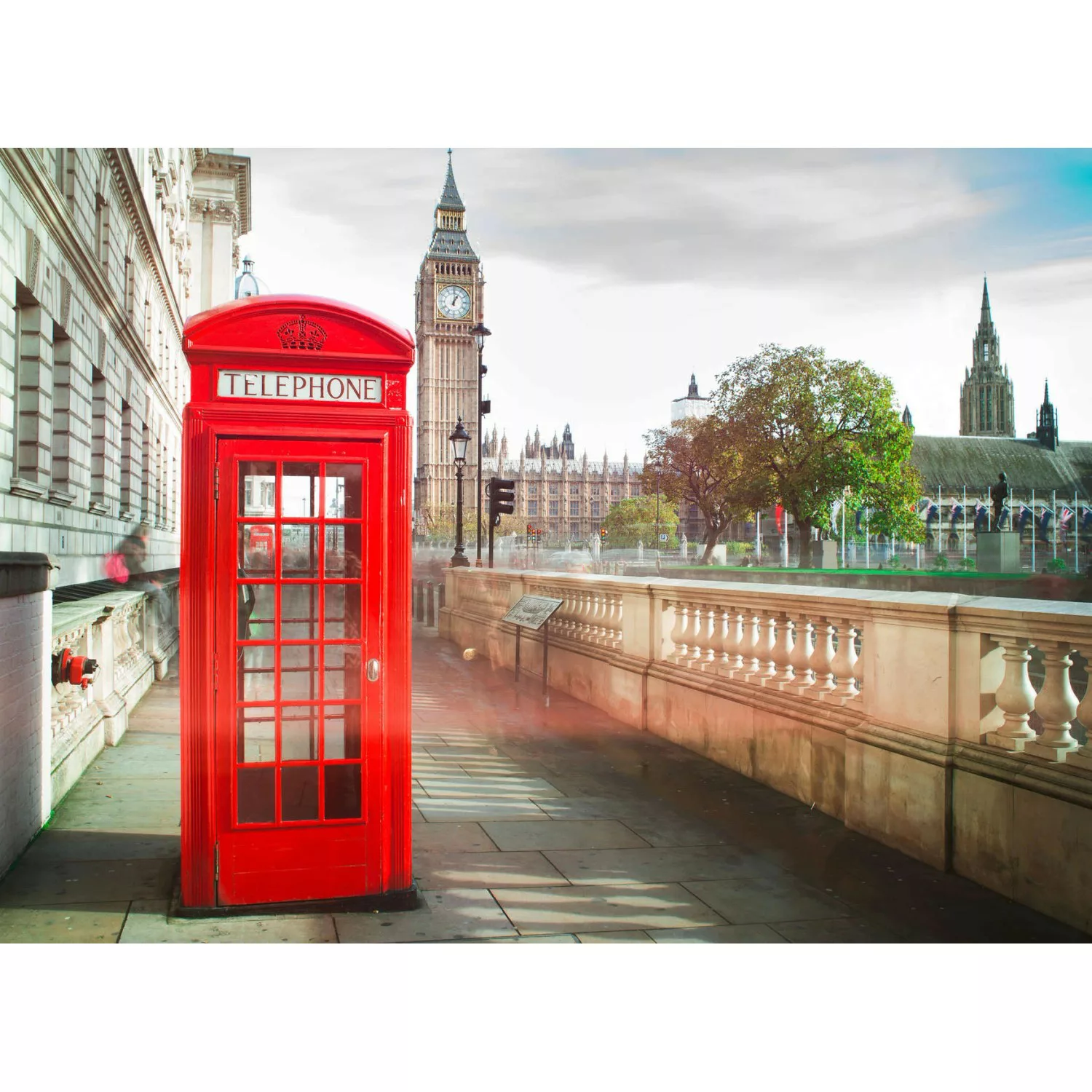 Fototapete London Telefonzelle Rot Braun Grün 3,50 m x 2,55 m FSC® günstig online kaufen