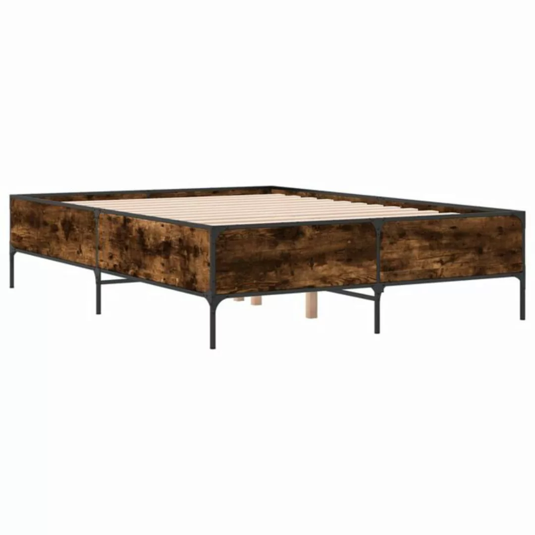 vidaXL Bett Bettgestell Räuchereiche 150x200 cm Holzwerkstoff und Metall günstig online kaufen