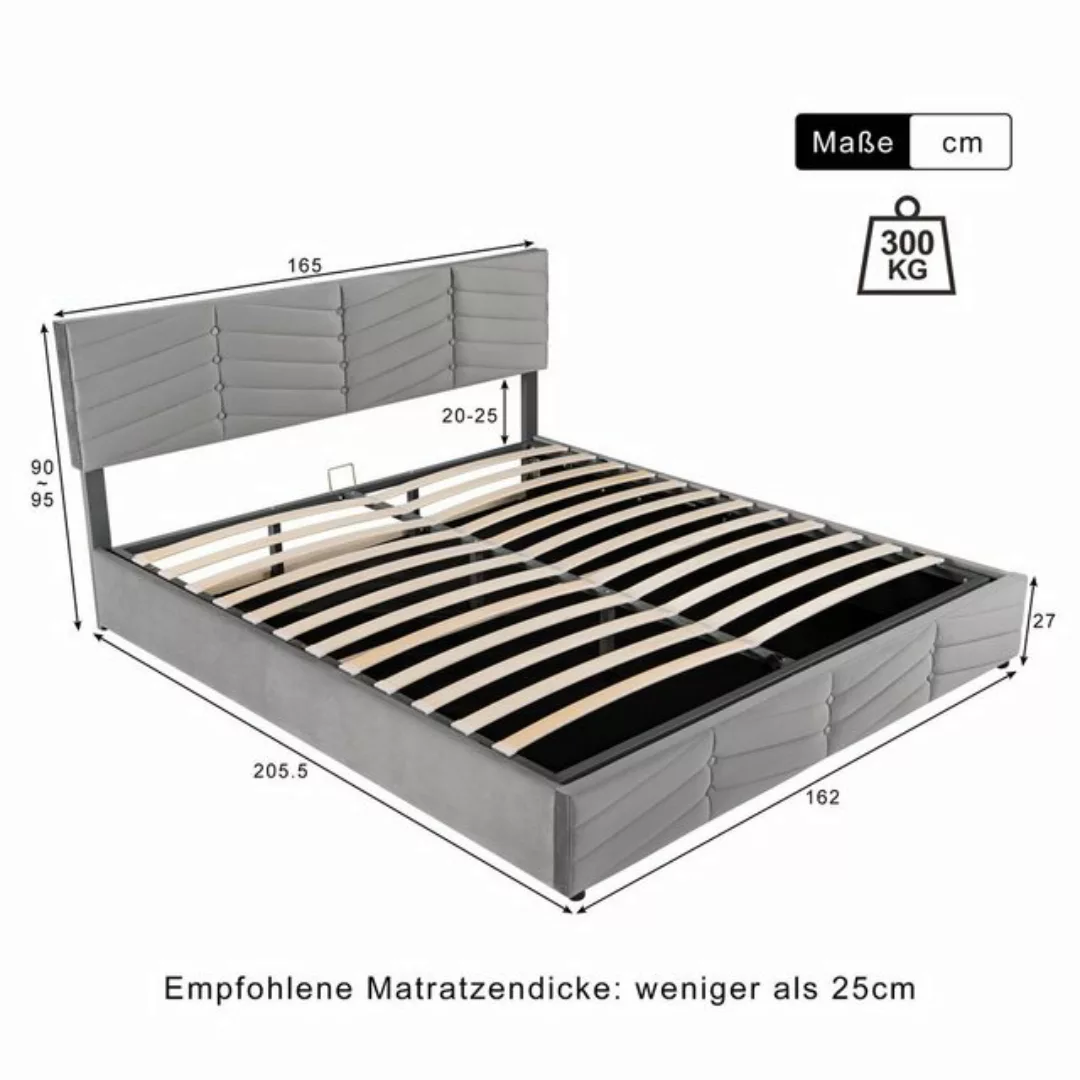 Flieks Polsterbett, Hydraulisches Doppelbett Funktionsbett 160x200cm Samt günstig online kaufen