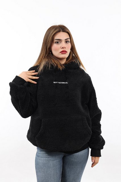 Matschwarz Hoodie Plüsch-Hoodie mit Kapuze und Kängurutasche günstig online kaufen