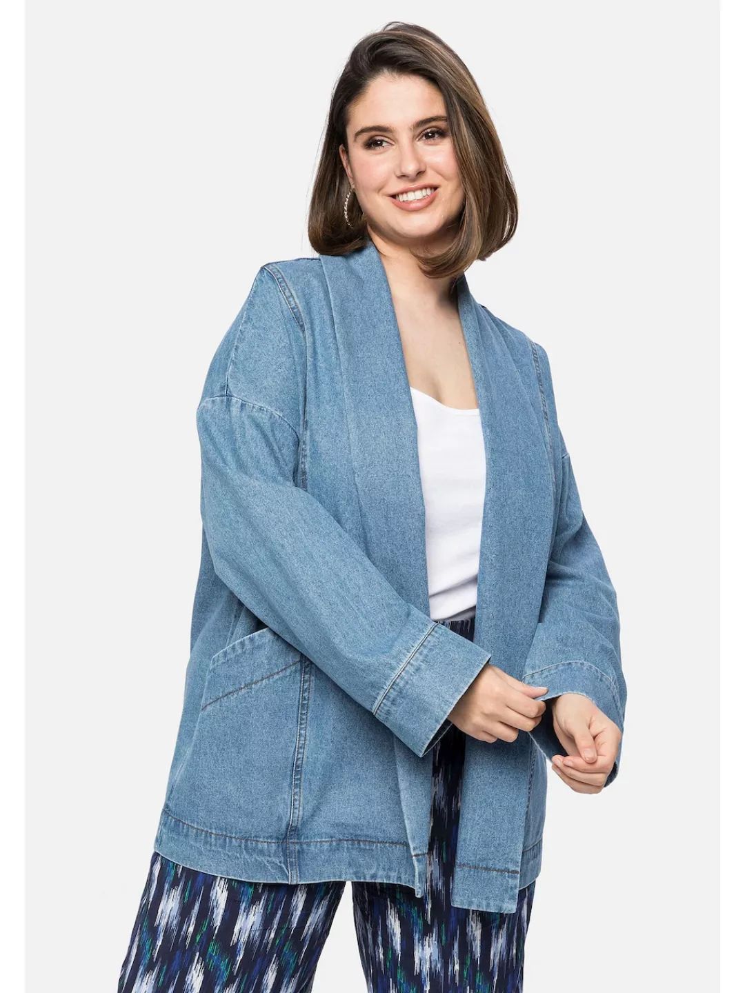 Sheego Jeansjacke "Große Größen", ohne Kapuze, mit Schalkragen, in Kimono-F günstig online kaufen