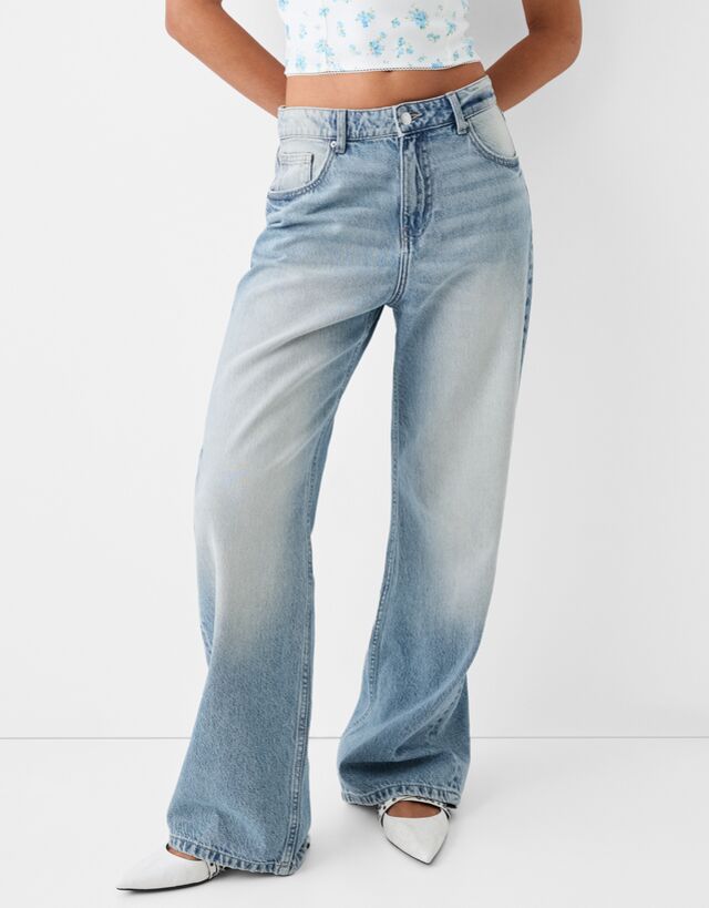 Bershka Baggy-Jeans Damen 44 Hellblau günstig online kaufen