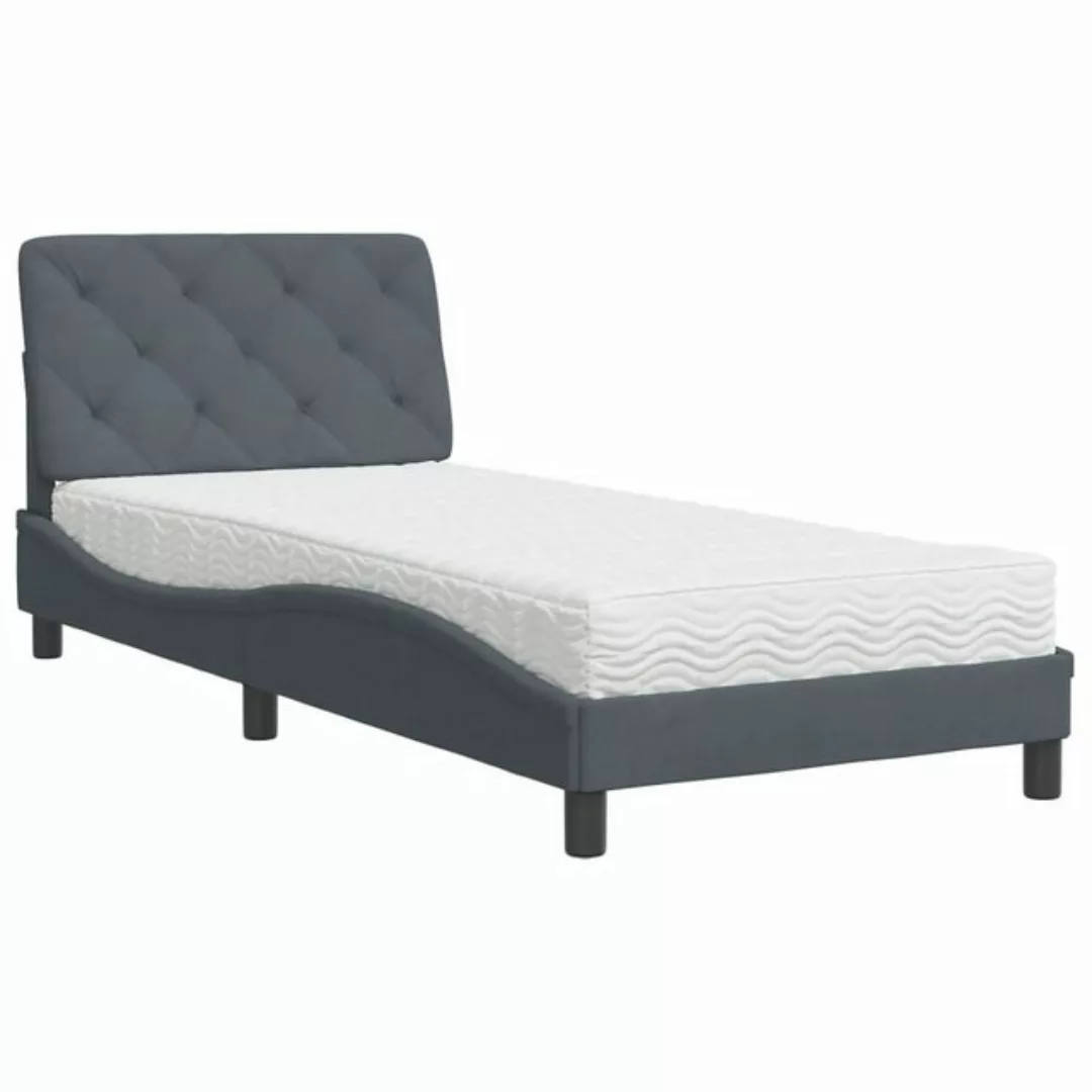 vidaXL Bettgestell Bett mit Matratze Dunkelgrau 90x200 cm Samt Bettgestell günstig online kaufen