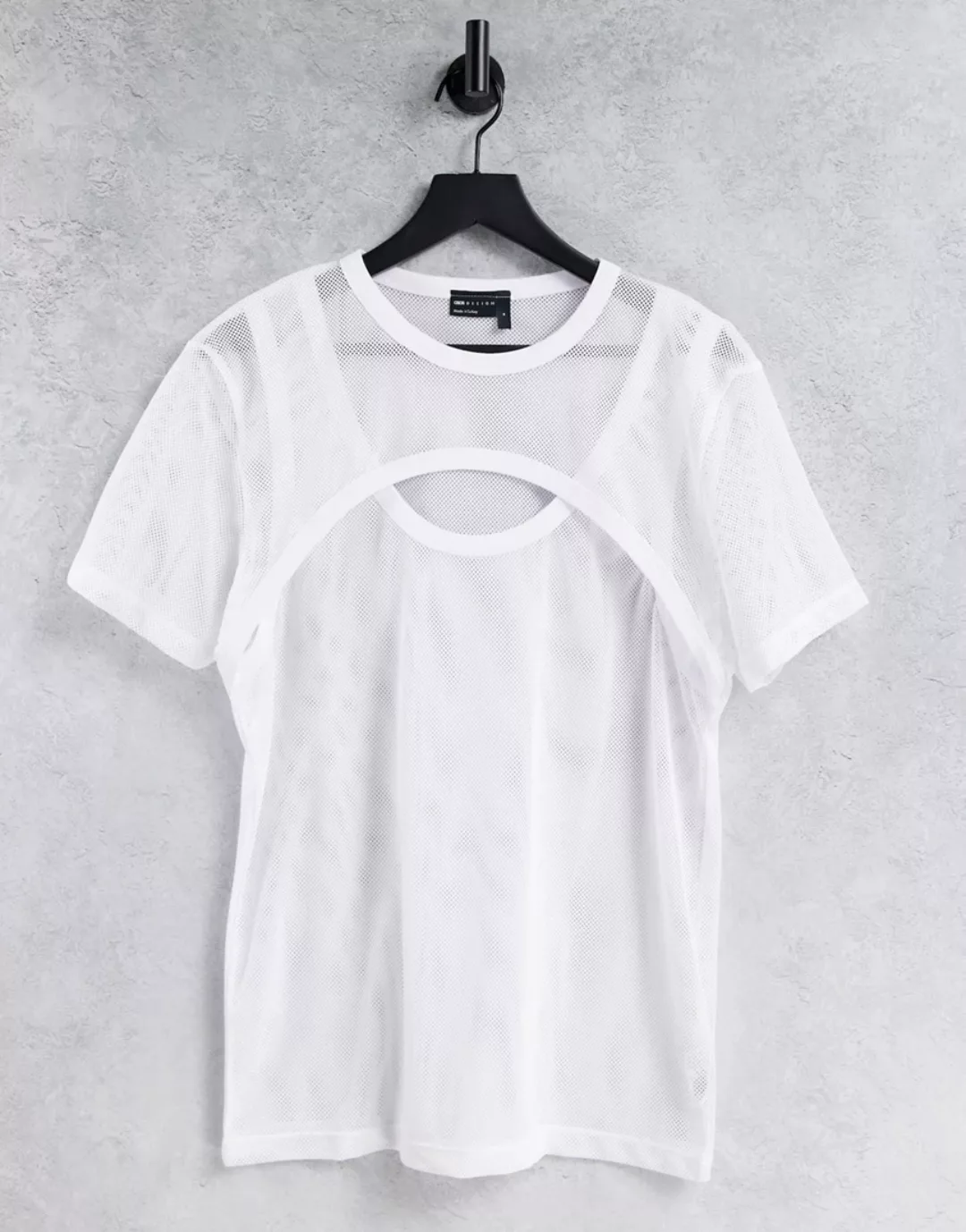 ASOS DESIGN – Doppellagiges T-Shirt aus Netzstoff in Weiß günstig online kaufen