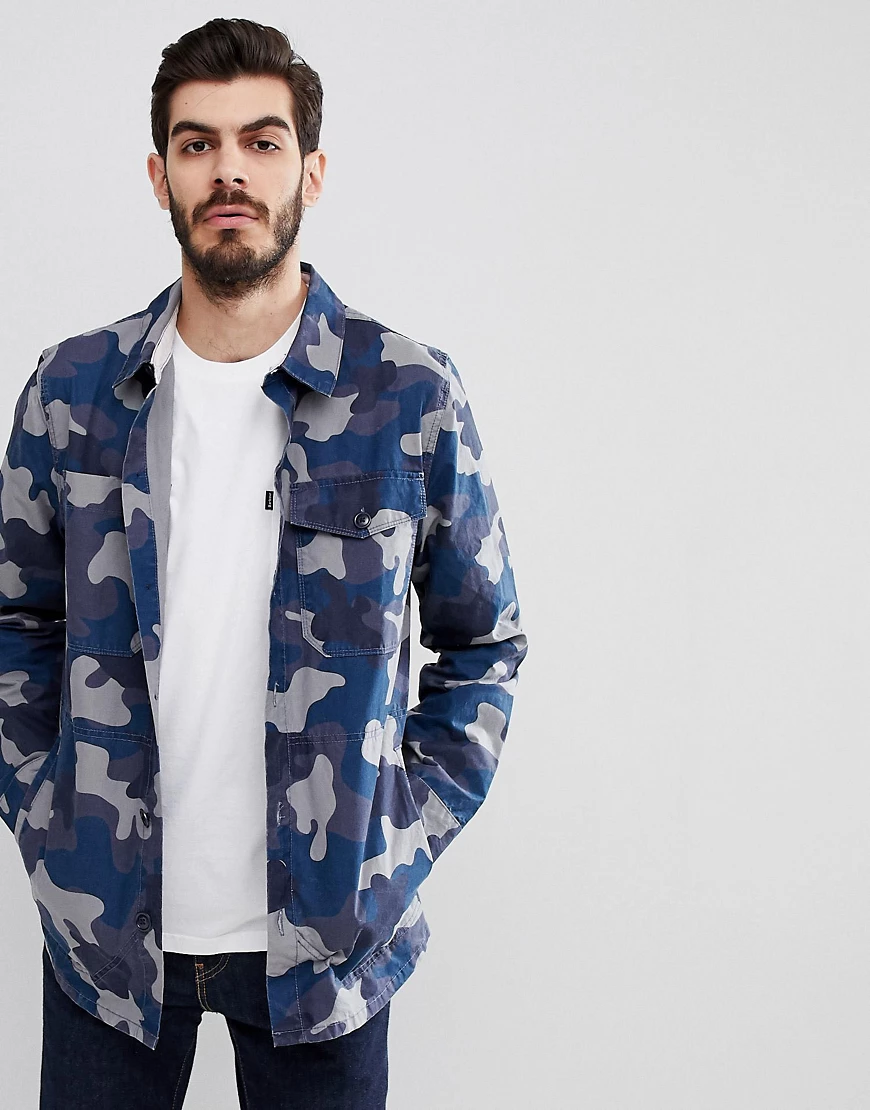 Barbour – Hemdjacke mit Knopfleiste und Military-Muster in Marine-Navy günstig online kaufen