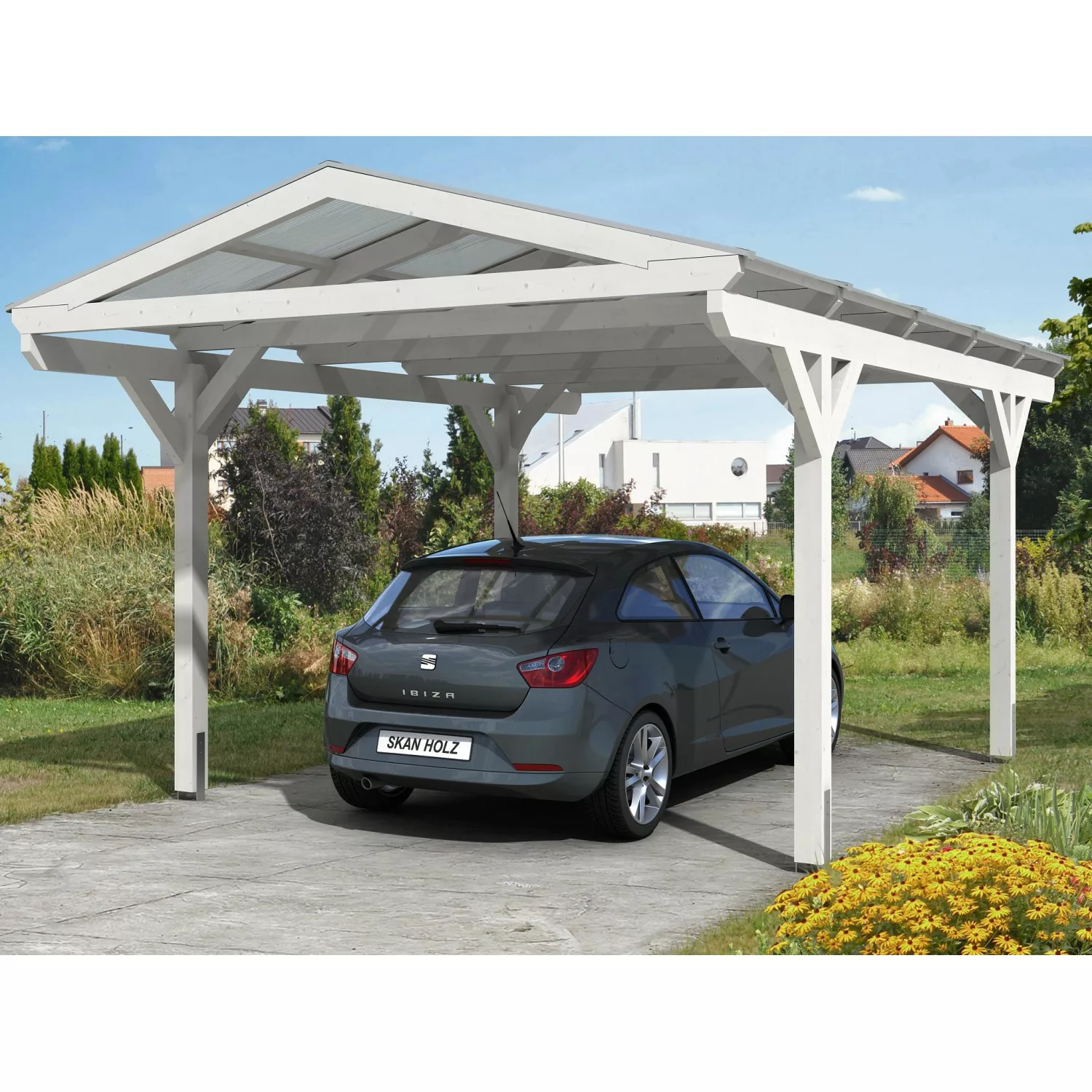 Skan Holz Carport Westerwald 362 cm x 541 cm gerade Kopfbänder Weiß günstig online kaufen