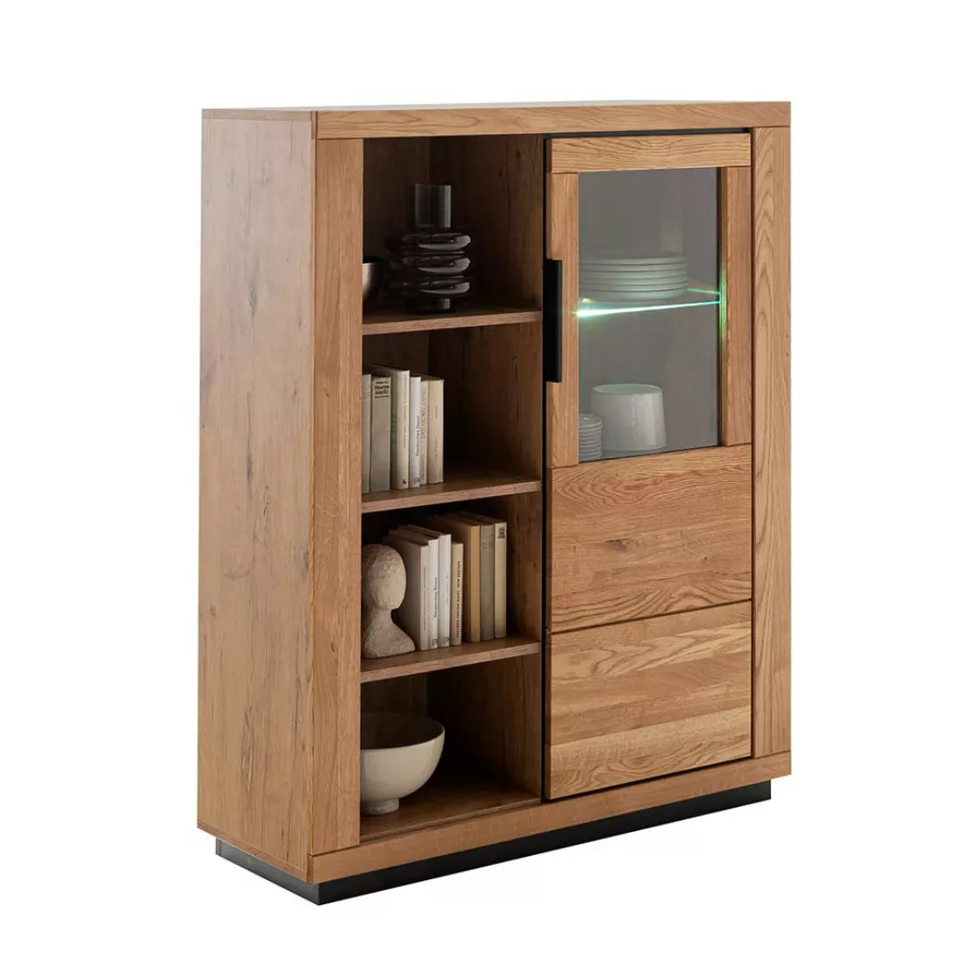 Wohnzimmer Highboard in Wildeichefarben Schwarz günstig online kaufen