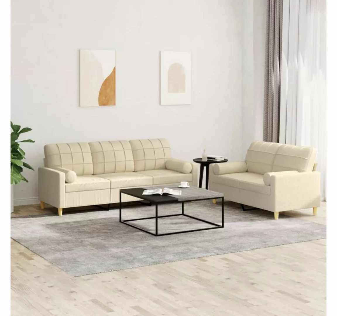 vidaXL Sofa Sofagarnitur mit Kissen Stoff, mit Zierkissen, Creme günstig online kaufen