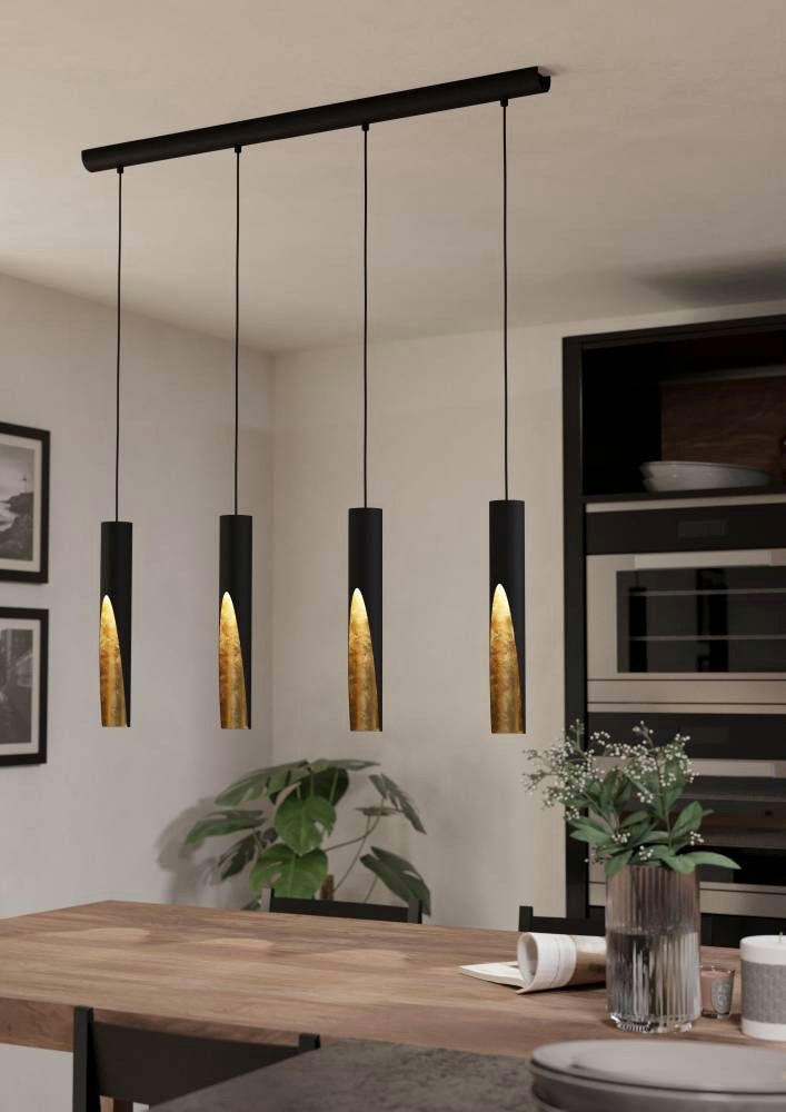 LED-Hängeleuchte Barbotto in Schwarz/Gold, 4fl. günstig online kaufen