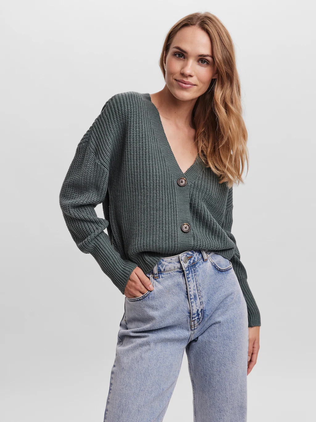 Vero Moda Strickjacke "VMLEA LS V-NECK CUFF CARDIGAN NOOS", mit Knopfleiste günstig online kaufen