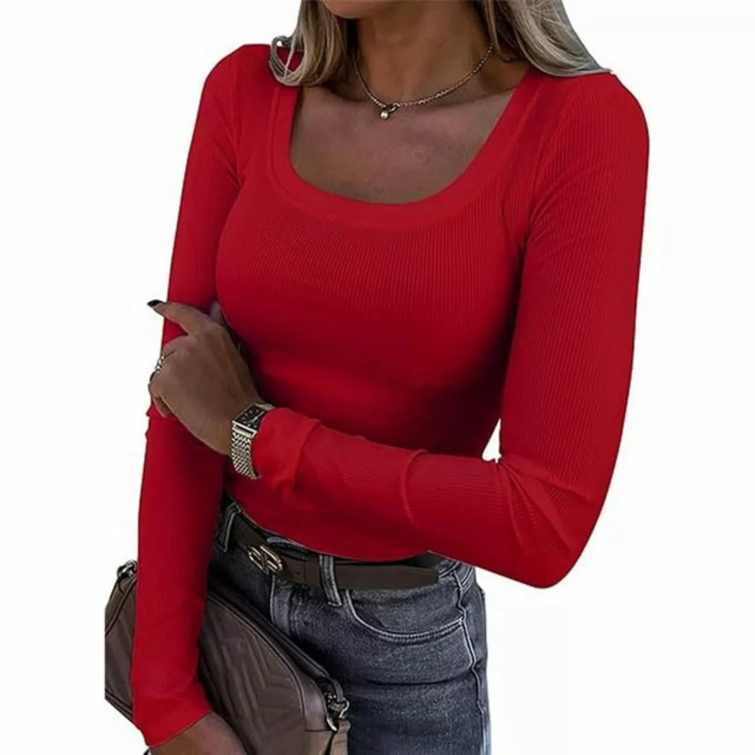 AUKUU Langarmshirt Damen-Stretch-Langarmshirt – bequemes und stilvolles Str günstig online kaufen