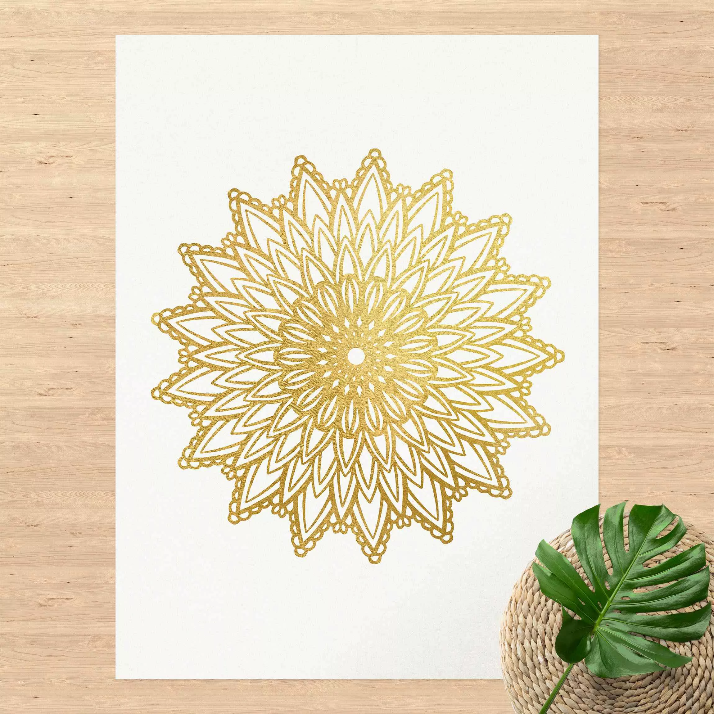 Vinyl-Teppich Mandala Sonne Illustration weiß gold günstig online kaufen