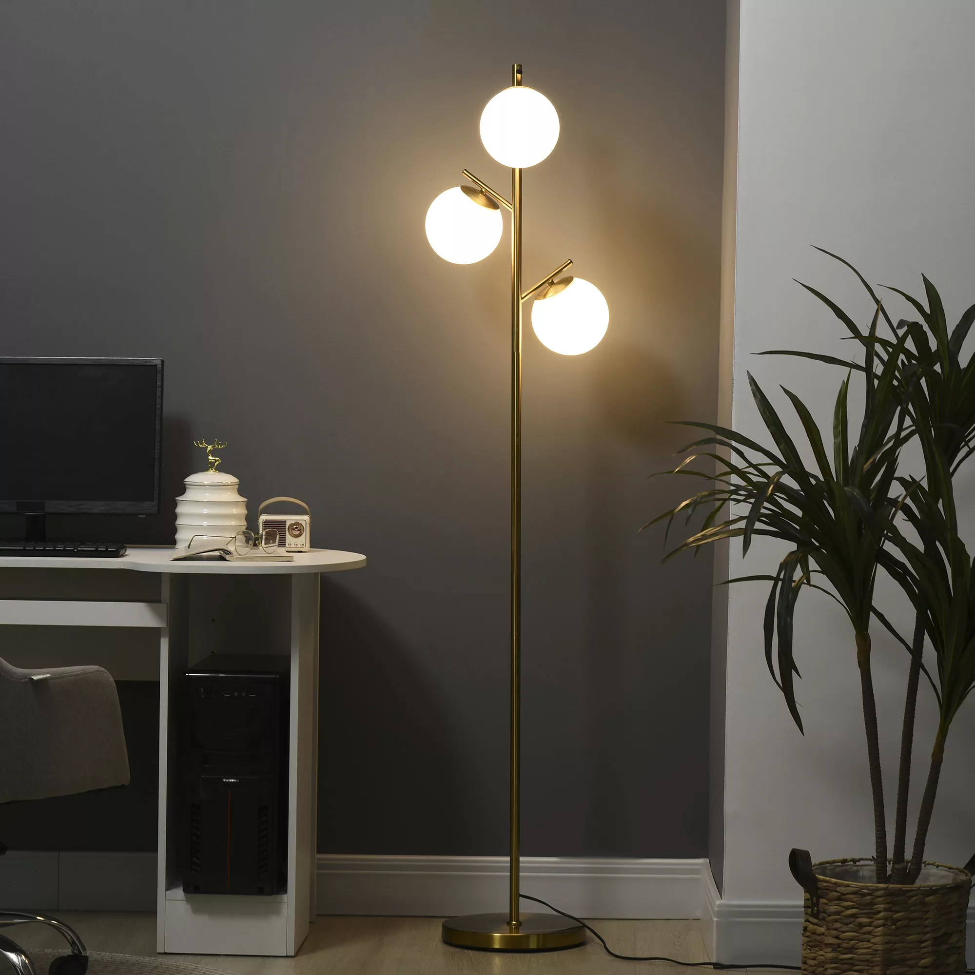 HOMCOM Stehleuchte  40W Standlampe mit E27 Fassung & 3 Glas-Lampenschirmen, günstig online kaufen