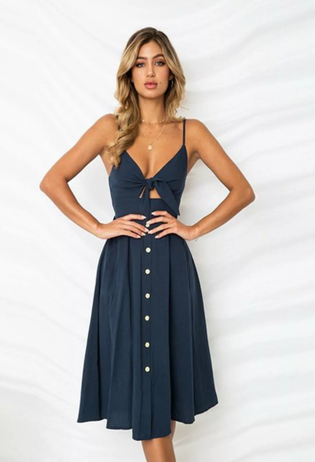 SEGUEN Sommerkleid Sommer Sexy Mode Halter Button Bow Kleider (Rückenfreies günstig online kaufen