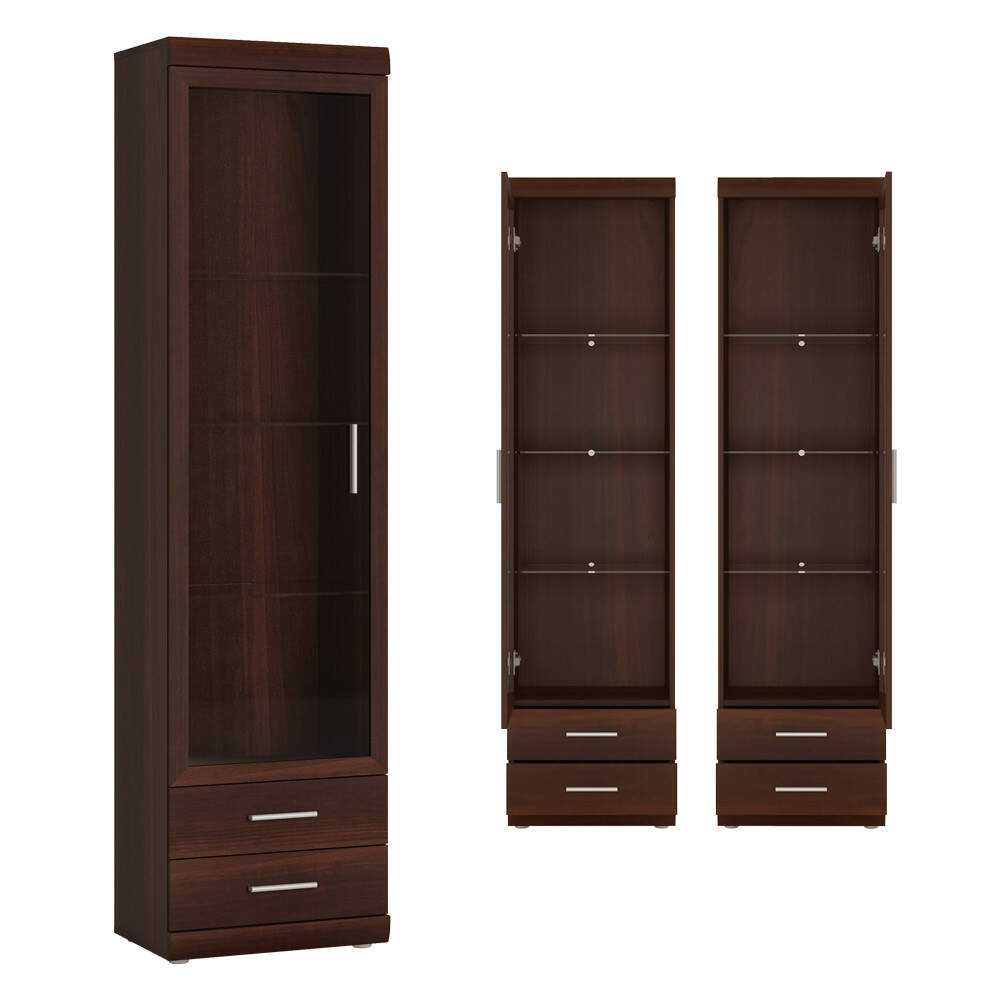 Lomadox Vitrine IMPERIA-129 Wohnzimmer schmal 50 cm Nussbaum Vitrinenschran günstig online kaufen