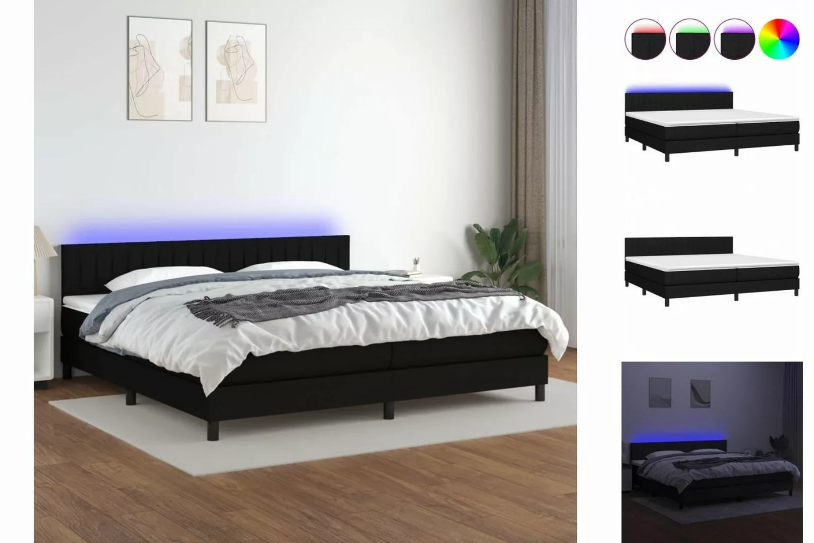 vidaXL Bettgestell Boxspringbett mit Matratze LED Schwarz 200x200 cm Stoff günstig online kaufen