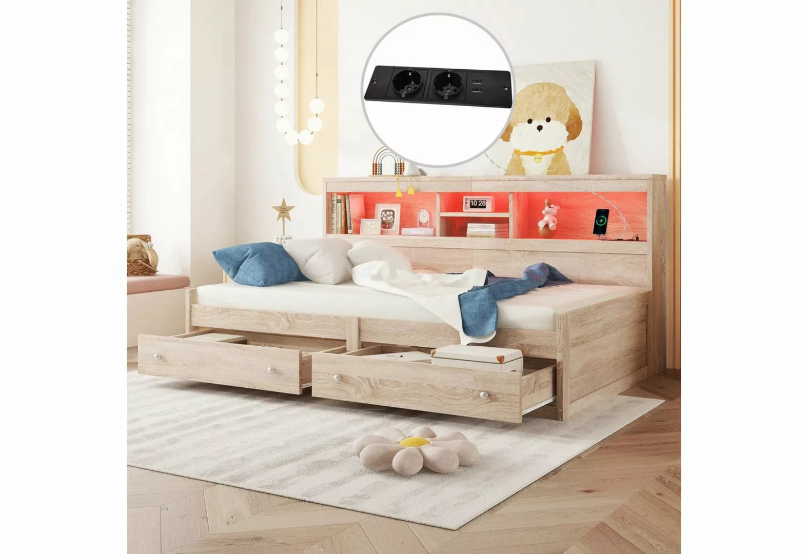 MODFU Kinderbett Einzelbett Daybett Tagesbett Schlafsofa (Bett mit 2 USB- u günstig online kaufen