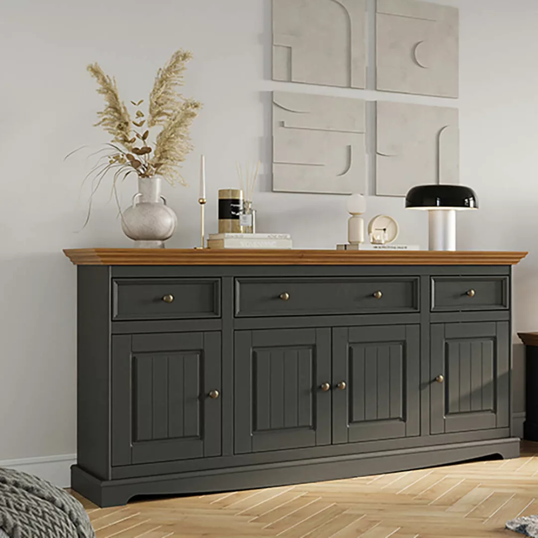 Sideboard, Massivholz in grau mit Eiche Optik BORMIO-163 günstig online kaufen