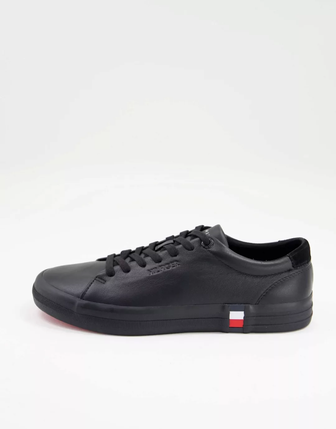Tommy Hilfiger – Hochwertige, vulkanisierte Leder-Sneaker in Schwarz mit kl günstig online kaufen