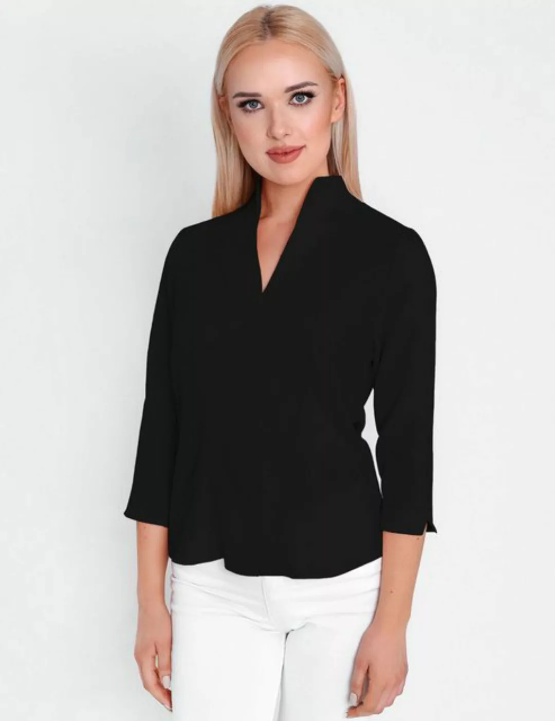 HEVENTON Klassische Bluse 3/4-Ärmel, Business-Bluse mit Kelchkragen, bügell günstig online kaufen